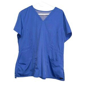 Greys Anatomy By Barco Womens Blue Scrub Top V-Neck With Pockets Size XL